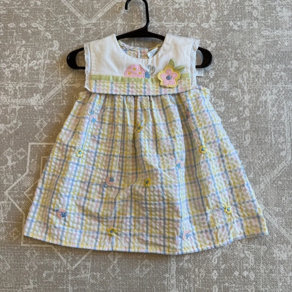Vintage‎ Youngland Bebe 18M Dress Plaid Butterfly Flower Applique Spring Easter
